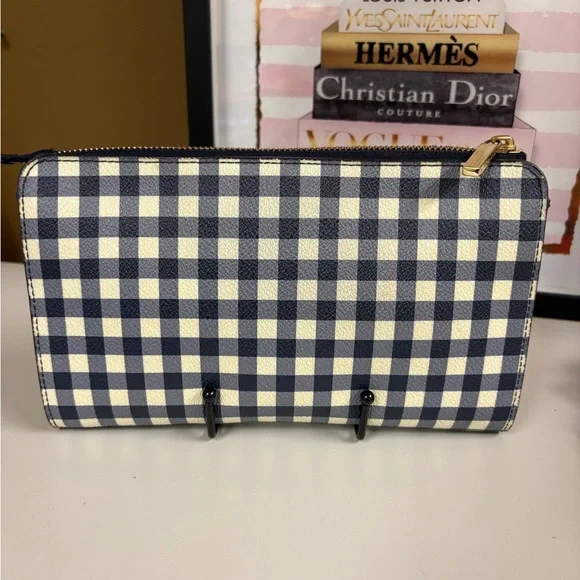 Tory Burch Robinson Navy White Gingham Crossbody - LNC - Picture 3 of 13